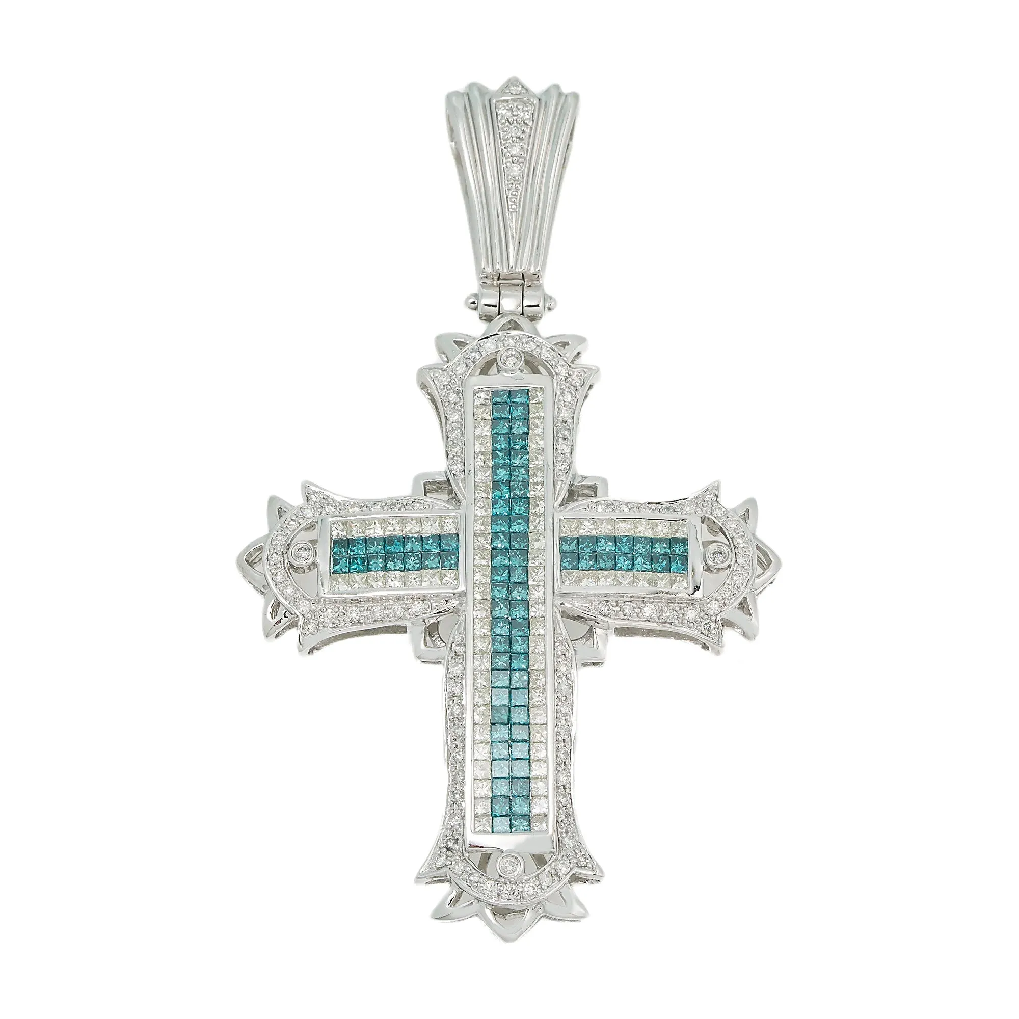 14k Diamond Cross Blue Princess Cuts 6.20ctw