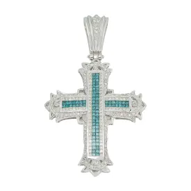 14k Diamond Cross Blue Princess Cuts 6.20ctw