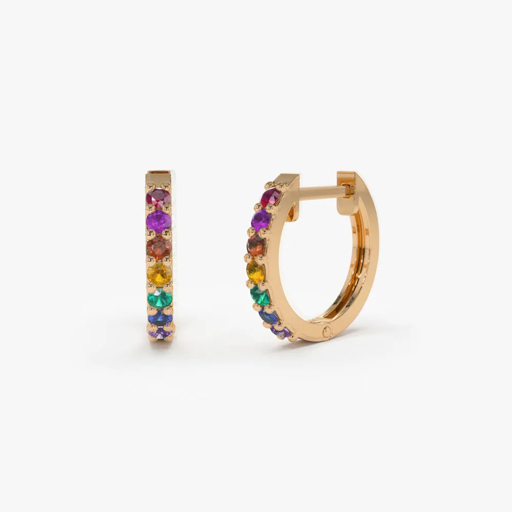 14K Gold Multi Color Huggie Hoop Earrings