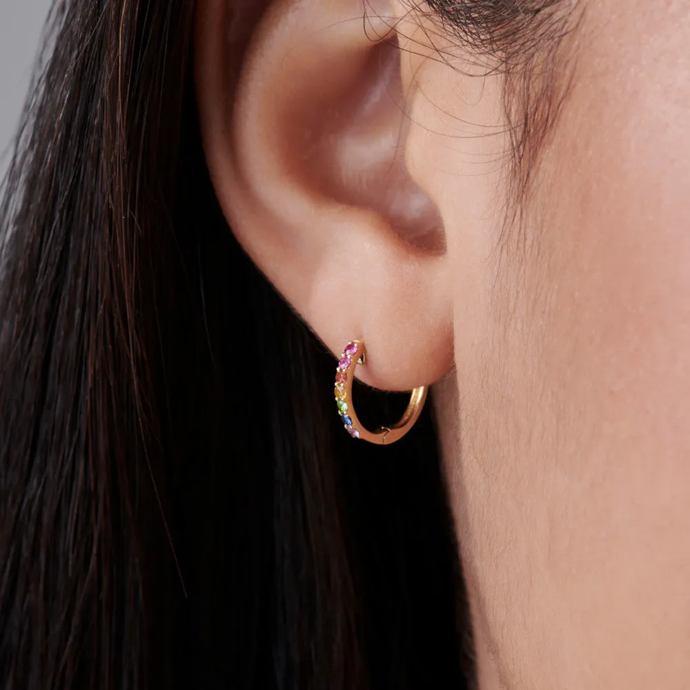 14K Gold Multi Color Huggie Hoop Earrings