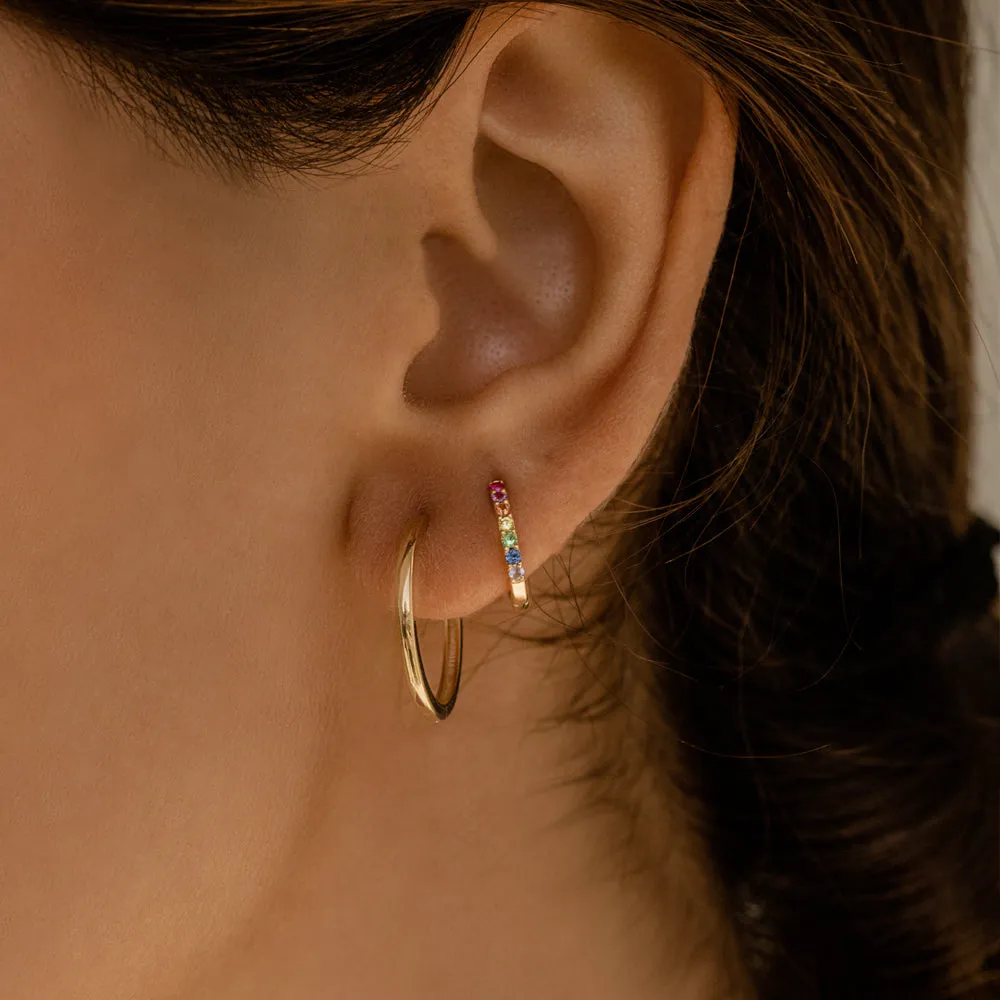 14K Gold Multi Color Huggie Hoop Earrings