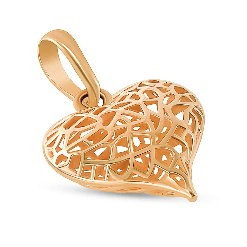 14k Rose Gold 3-D Open Puffed Heart Charm Pendant Necklace