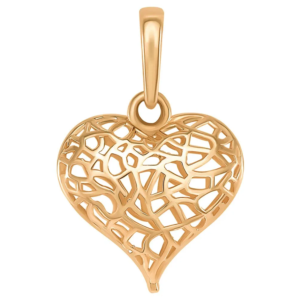 14k Rose Gold 3-D Open Puffed Heart Charm Pendant Necklace