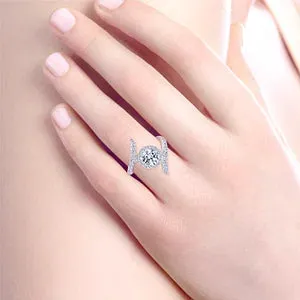 14K White Gold Round Halo Diamond Engagement Ring-Nebula