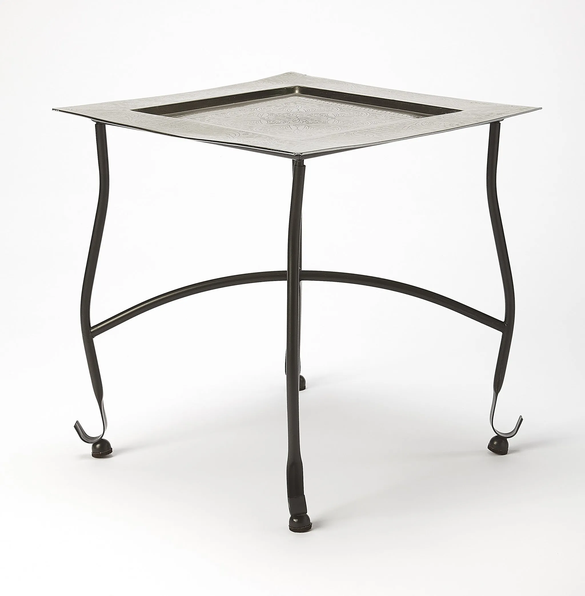 16" Black And Silver Textured Aluminum Square End Table By Homeroots