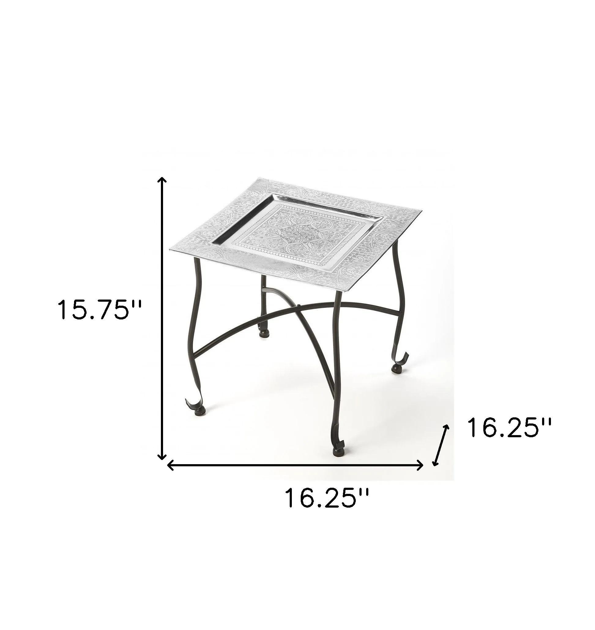 16" Black And Silver Textured Aluminum Square End Table By Homeroots