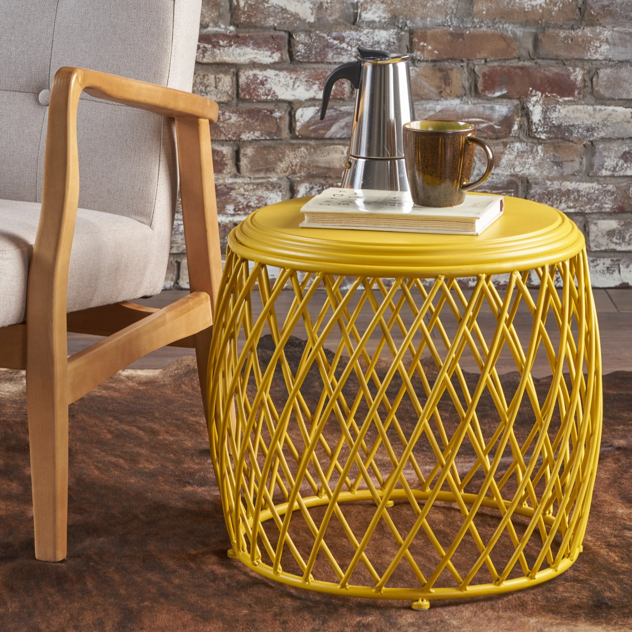 19 Inch Diameter Lattice Matte Finish Iron Side Table - NH272203