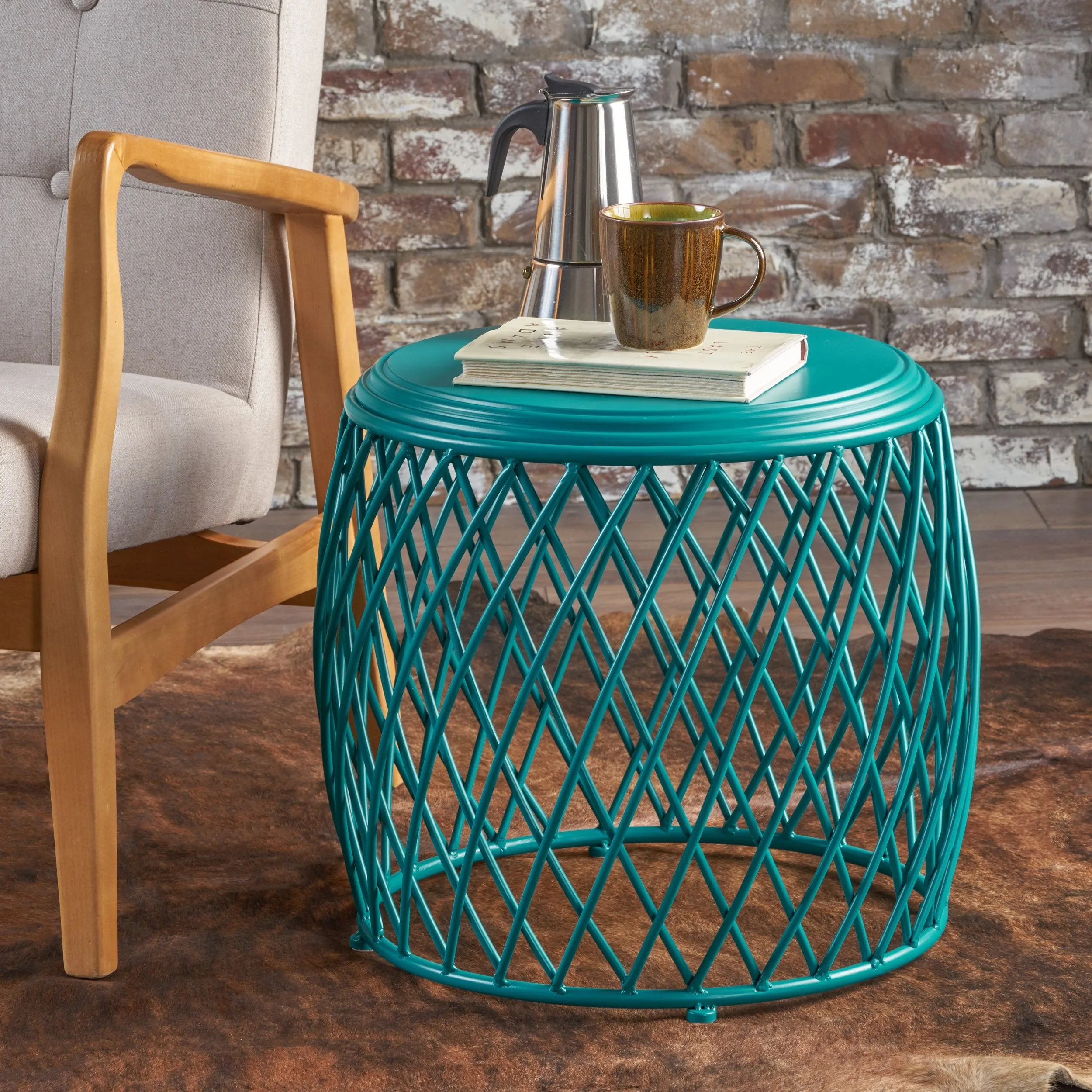 19 Inch Diameter Lattice Matte Finish Iron Side Table - NH272203