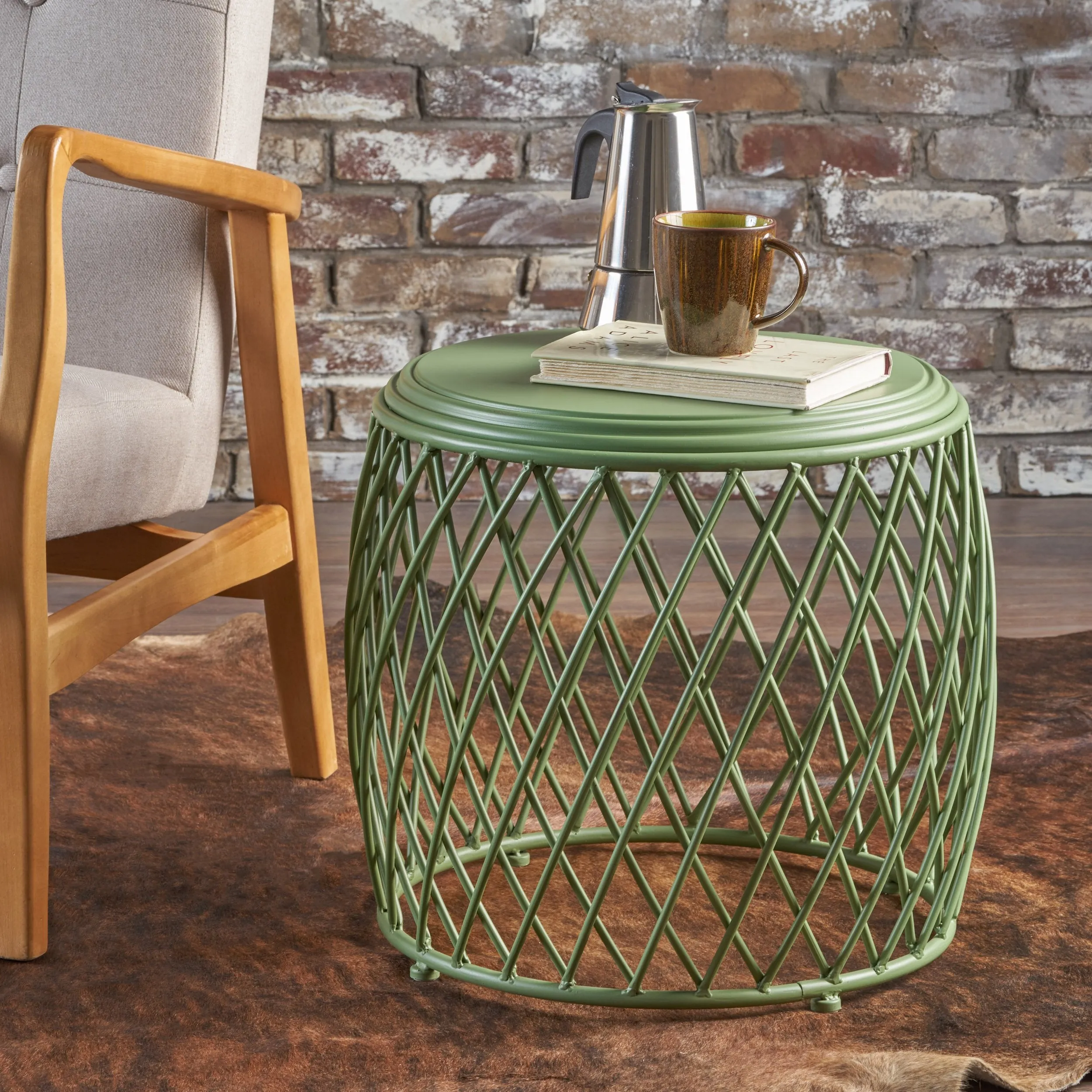 19 Inch Diameter Lattice Matte Finish Iron Side Table - NH272203