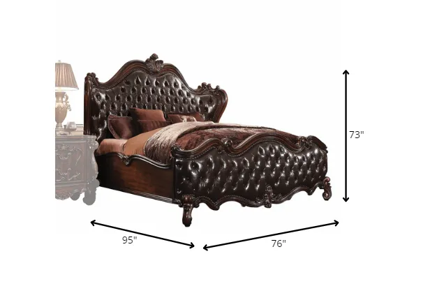 2-Tone Dark Brown PU Cherry Oak Wood Poly Resin Upholstery Queen Bed By Homeroots