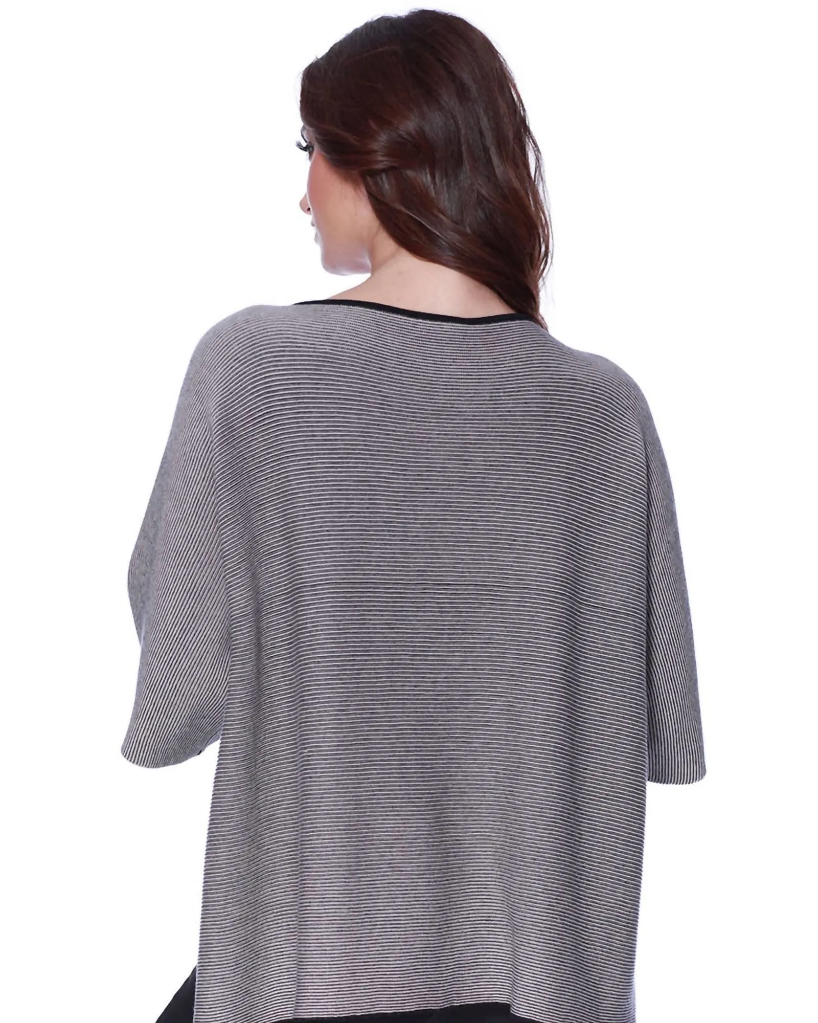 2-Tone High Slit Sweater Poncho in Stone | Stone