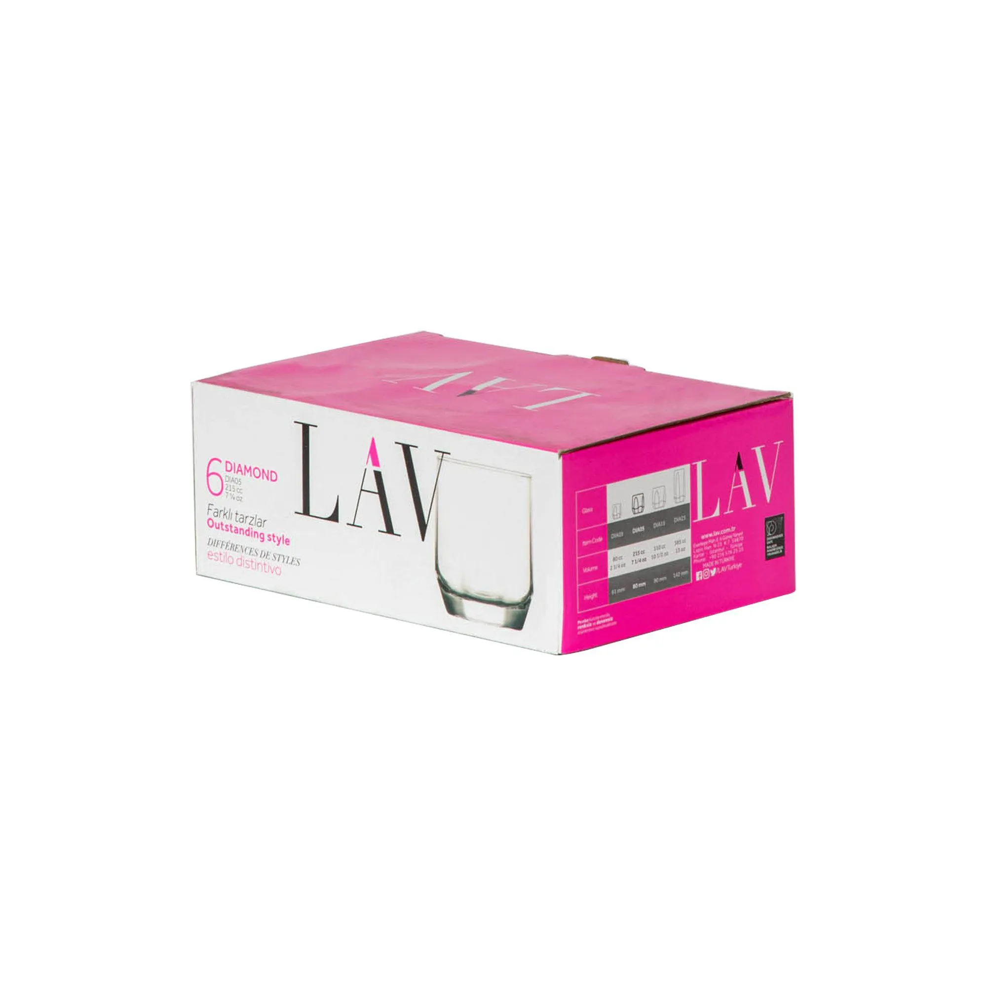 215ml Diamond Tumbler Glasses - Pack of Six - By LAV