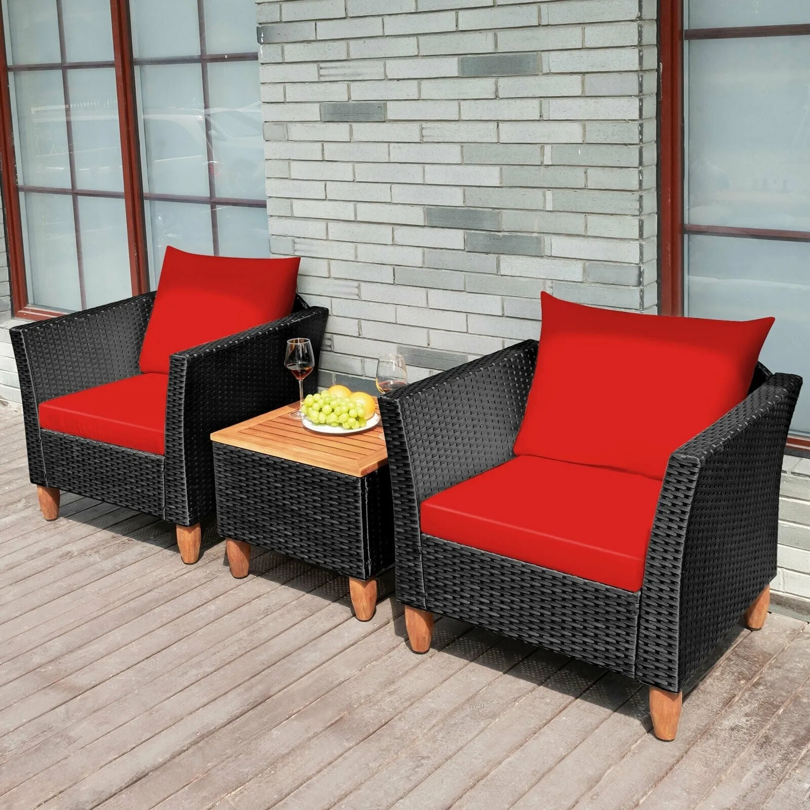 3pc Outdoor Patio Rattan Furniture Set - Red