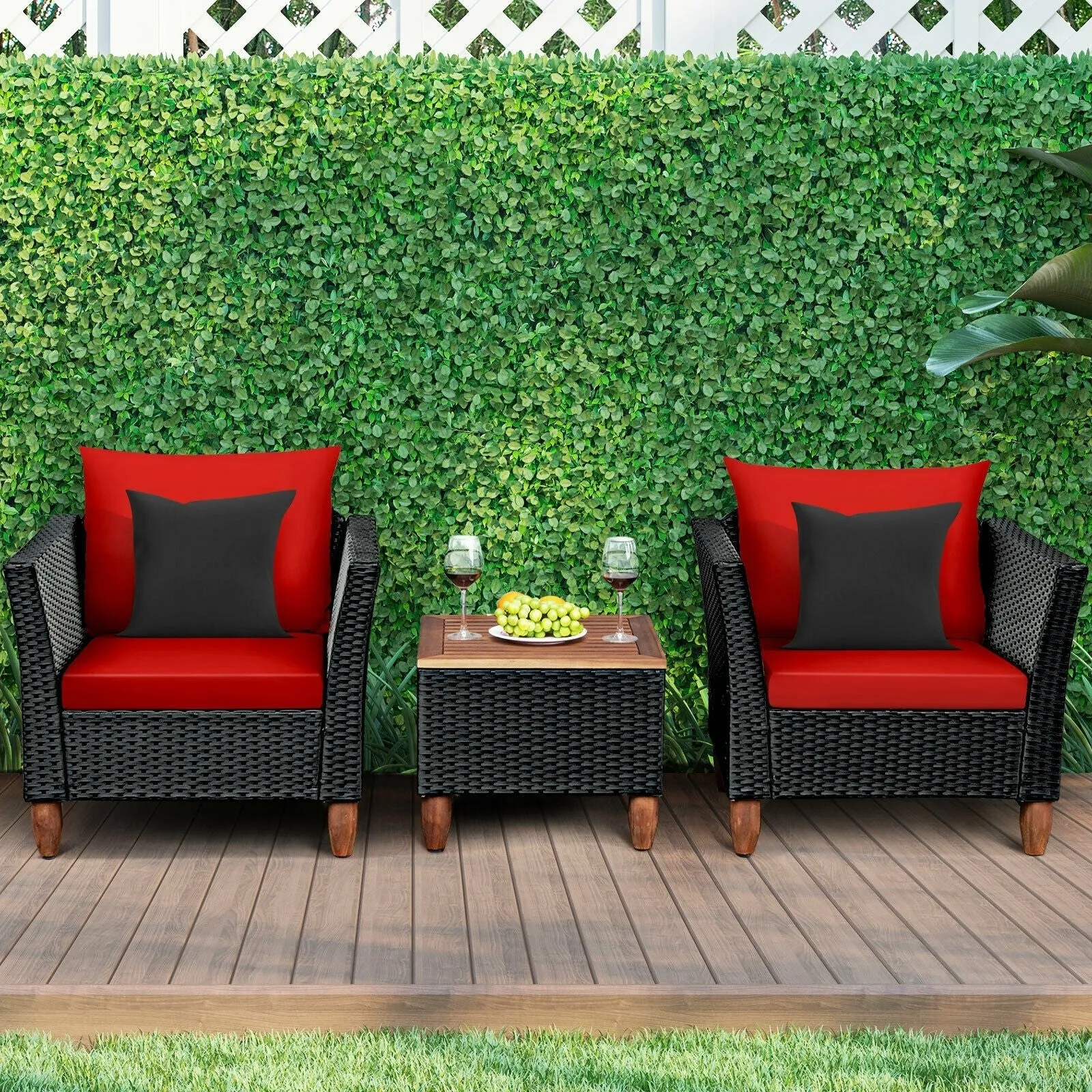 3pc Outdoor Patio Rattan Furniture Set - Red