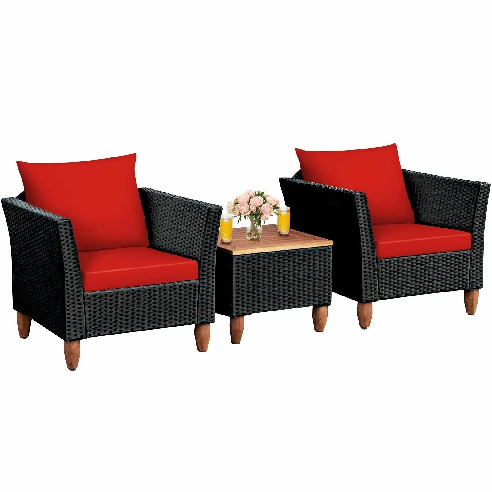 3pc Outdoor Patio Rattan Furniture Set - Red