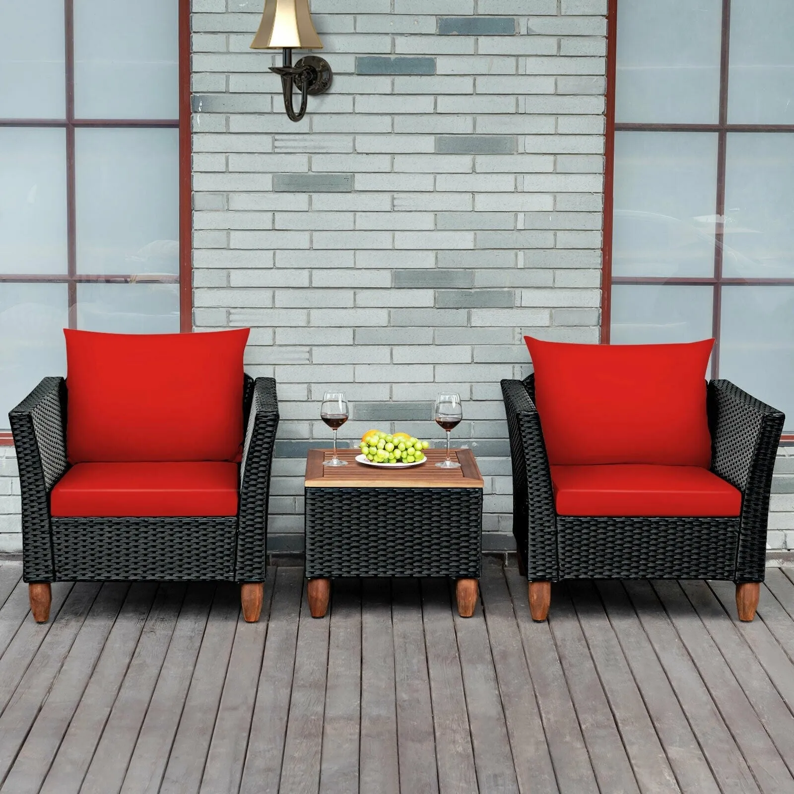 3pc Outdoor Patio Rattan Furniture Set - Red