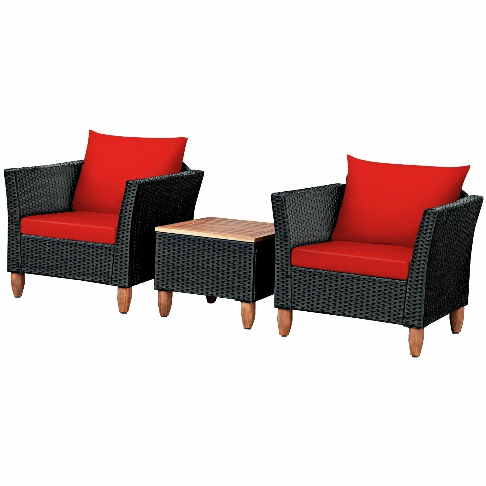 3pc Outdoor Patio Rattan Furniture Set - Red