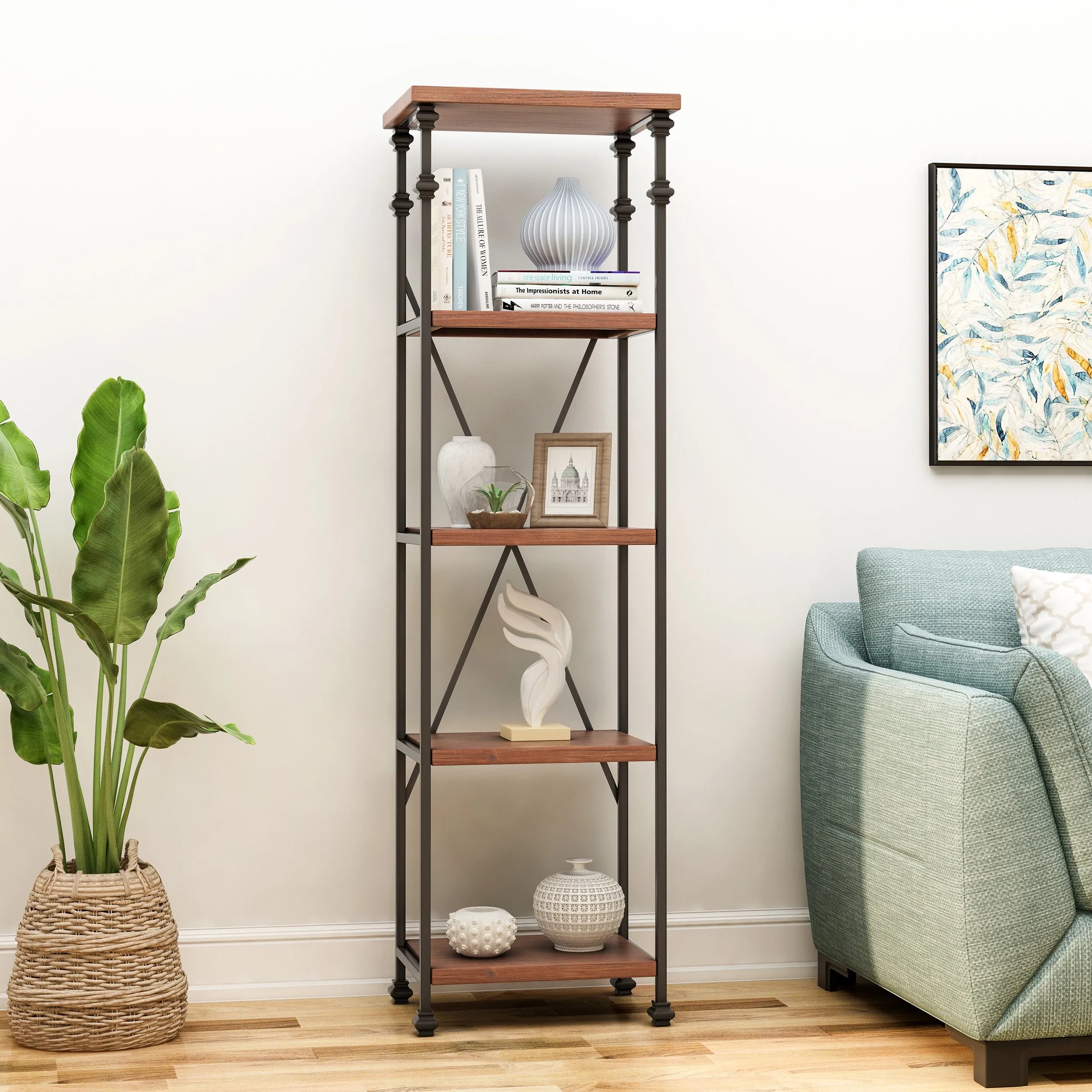 4-Shelf Metal & Wood Etagere Bookcase - NH212903