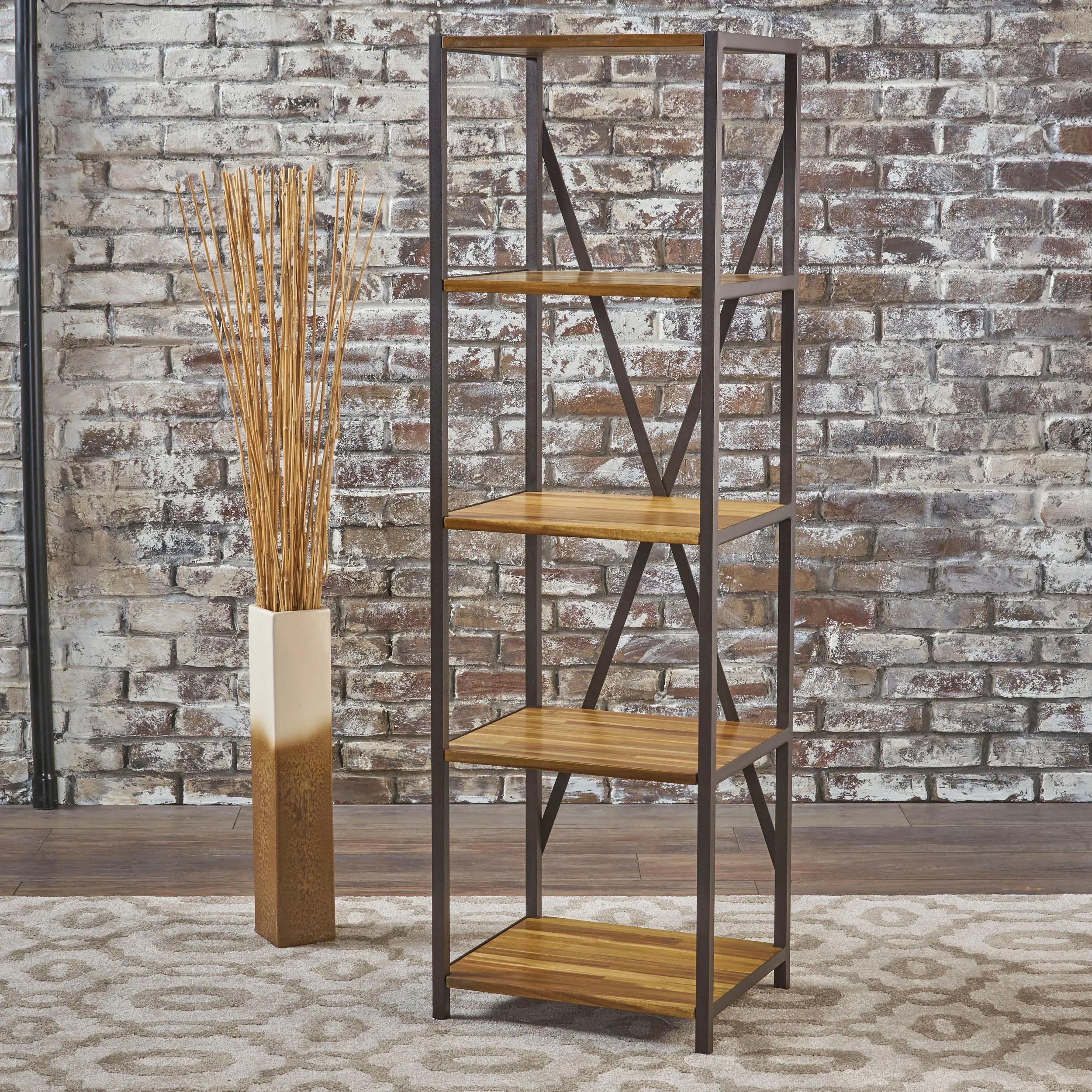 4 Shelf Wood & Metal Etagere Bookcase - NH192103