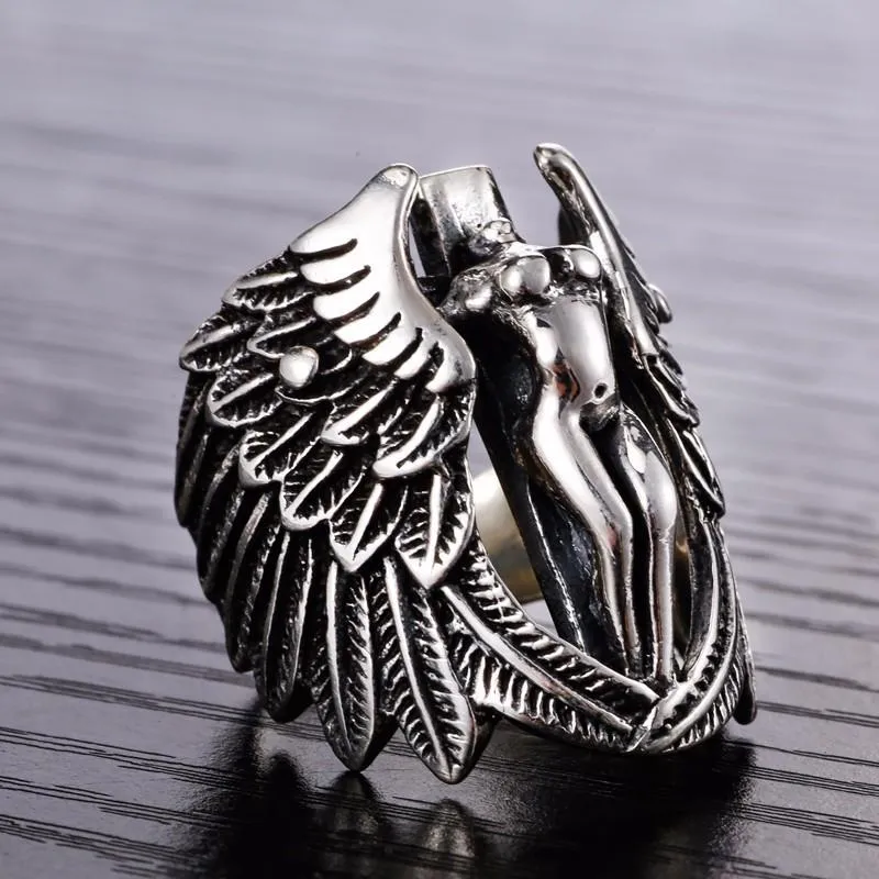 925 Sterling Silver Men's Angel Wings Elegant Angel Fashion Ring