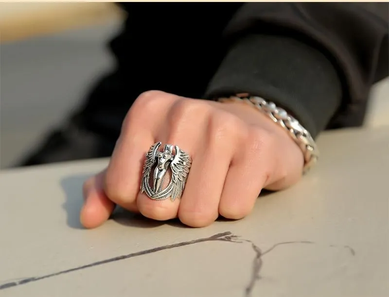 925 Sterling Silver Men's Angel Wings Elegant Angel Fashion Ring