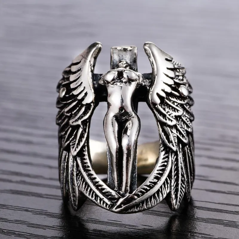 925 Sterling Silver Men's Angel Wings Elegant Angel Fashion Ring