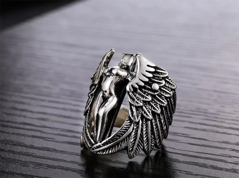 925 Sterling Silver Men's Angel Wings Elegant Angel Fashion Ring