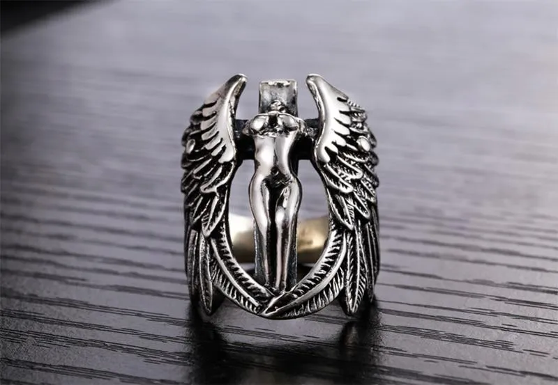 925 Sterling Silver Men's Angel Wings Elegant Angel Fashion Ring