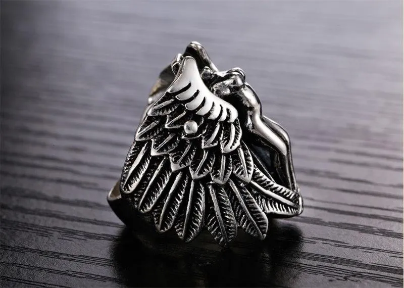 925 Sterling Silver Men's Angel Wings Elegant Angel Fashion Ring