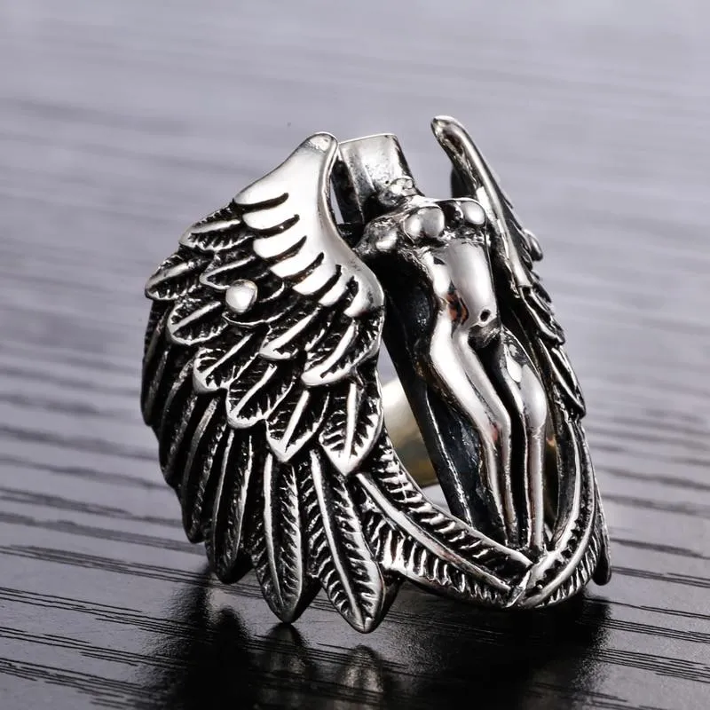 925 Sterling Silver Men's Angel Wings Elegant Angel Fashion Ring