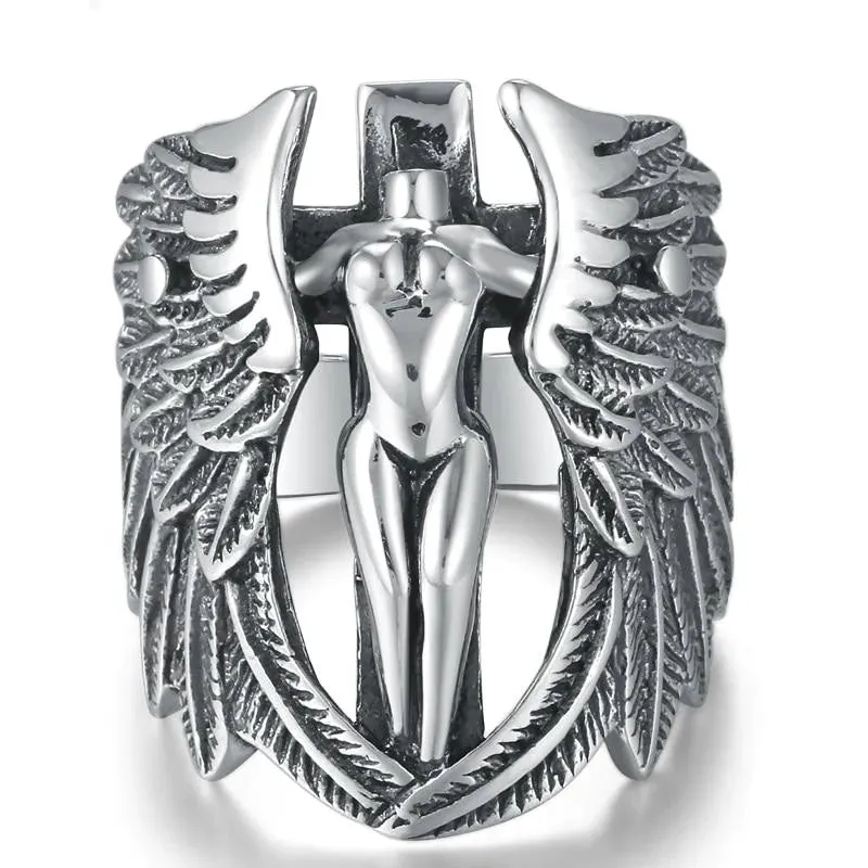 925 Sterling Silver Men's Angel Wings Elegant Angel Fashion Ring