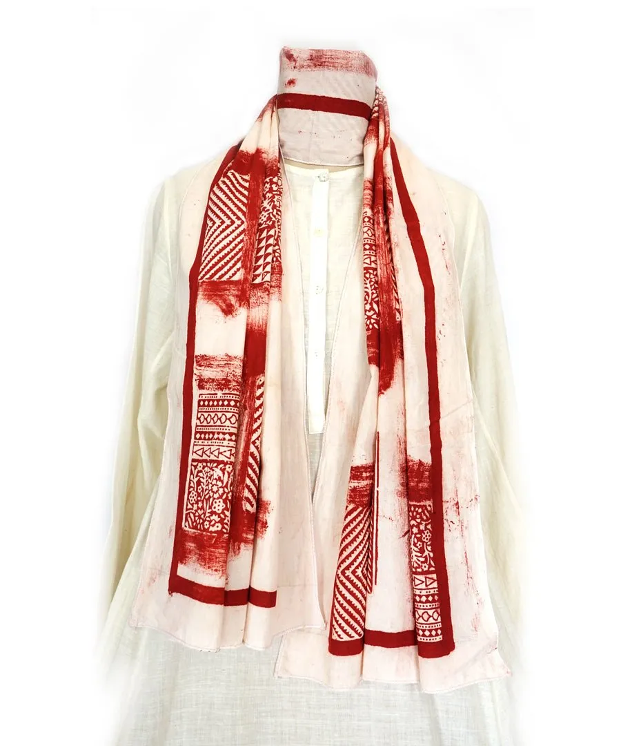 ABSTRACT - Red/white Hand block printed Cotton Stole