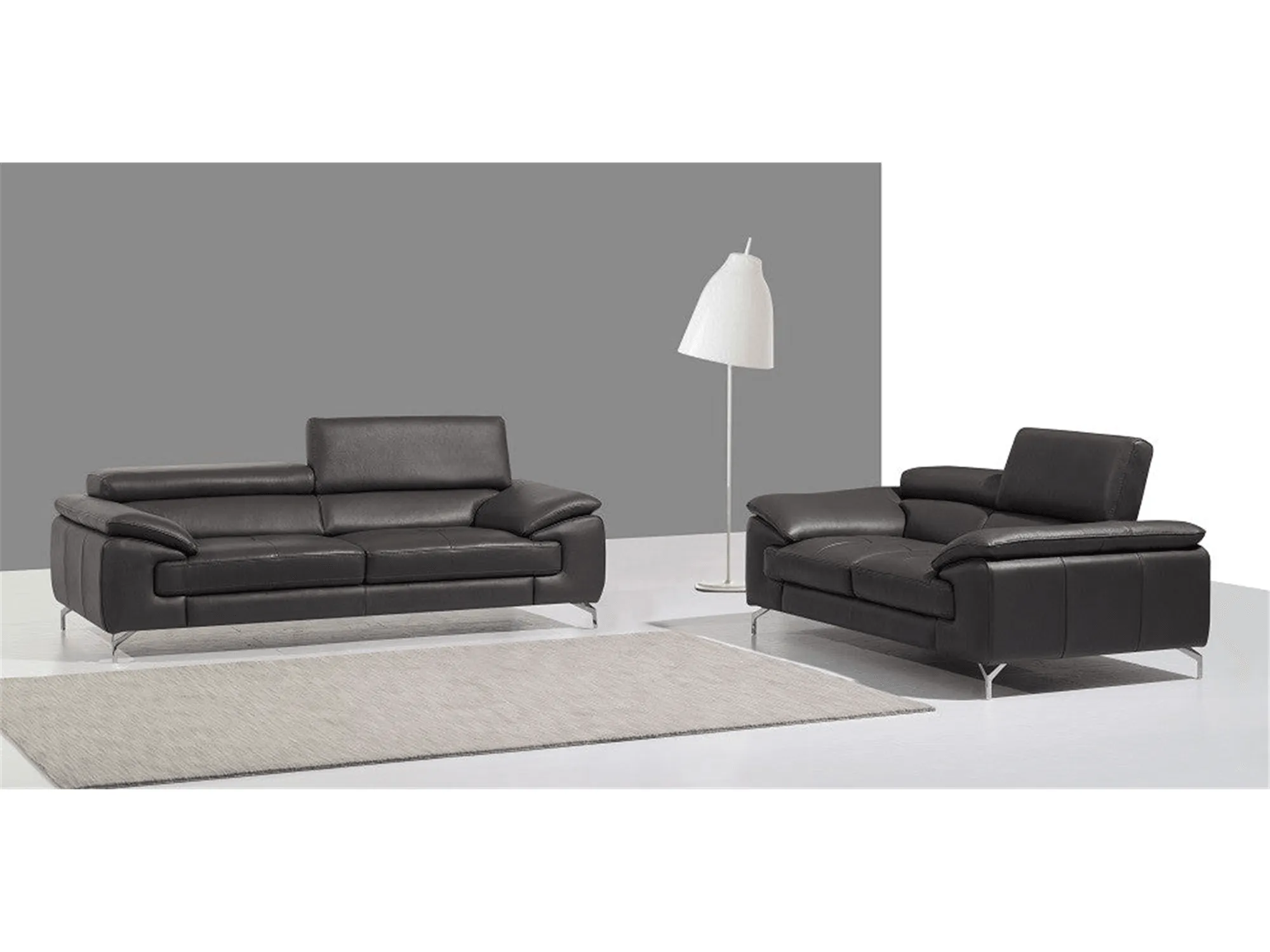 Alpha Leather Sofa Set in Slate Grey