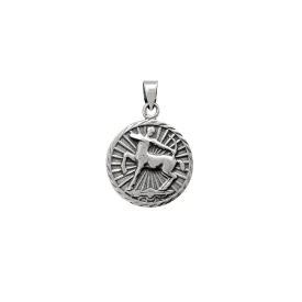 Antique Finish Sagittarius Zodiac Sign Round Pendant (Silver)