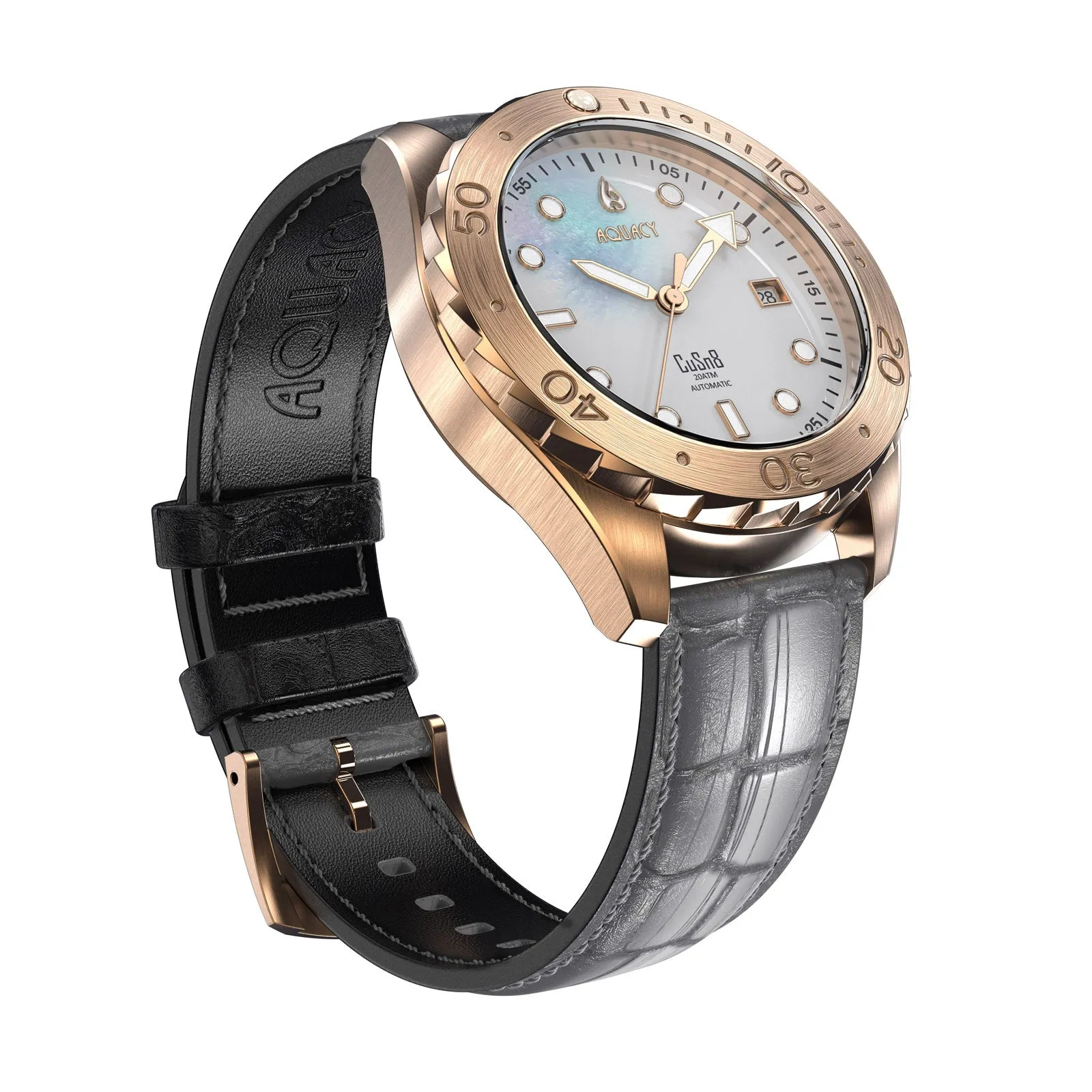 Aquacy Bronze CuSn8 Men's  Mother Of Pearl Watch Automatic with Leather  200M