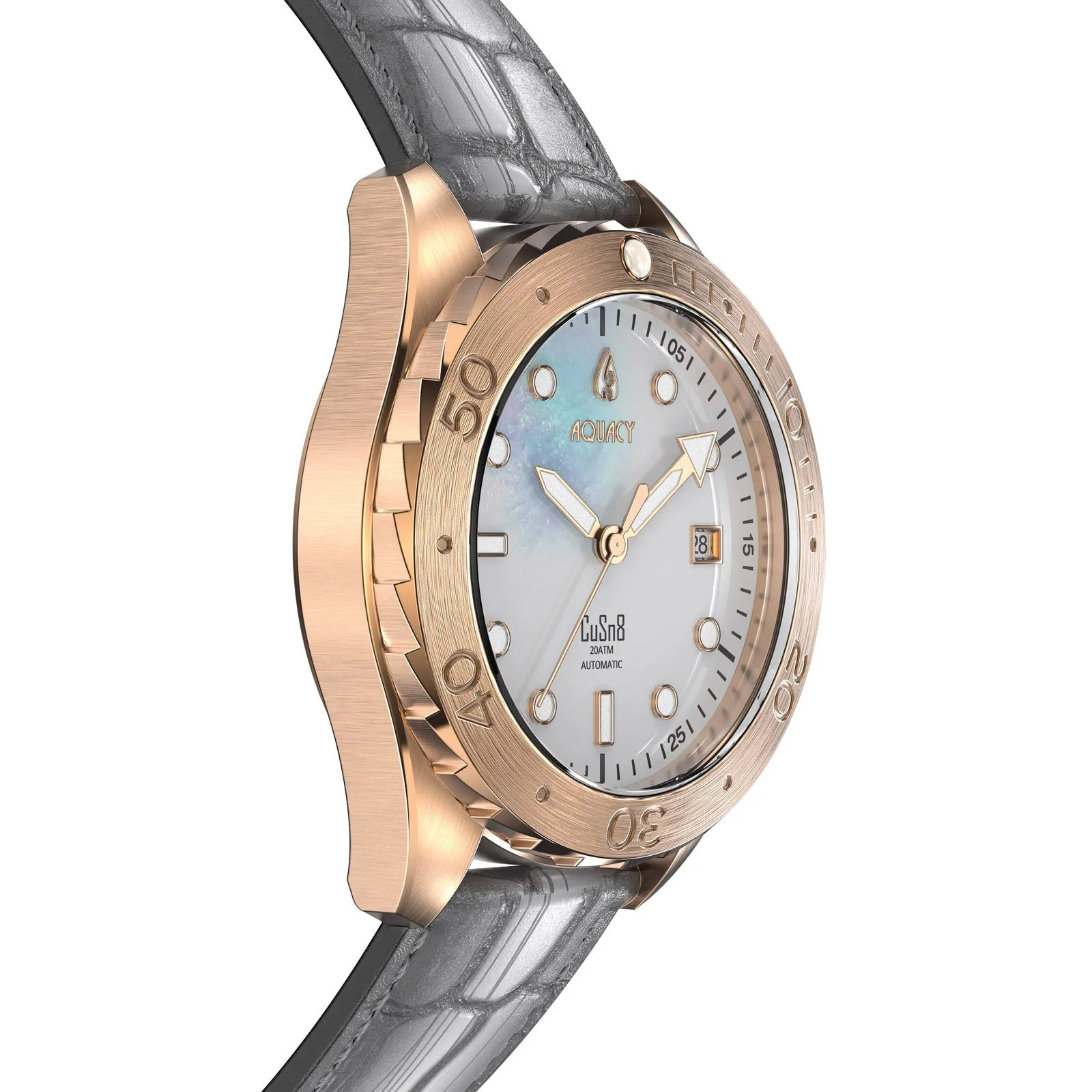 Aquacy Bronze CuSn8 Men's  Mother Of Pearl Watch Automatic with Leather  200M