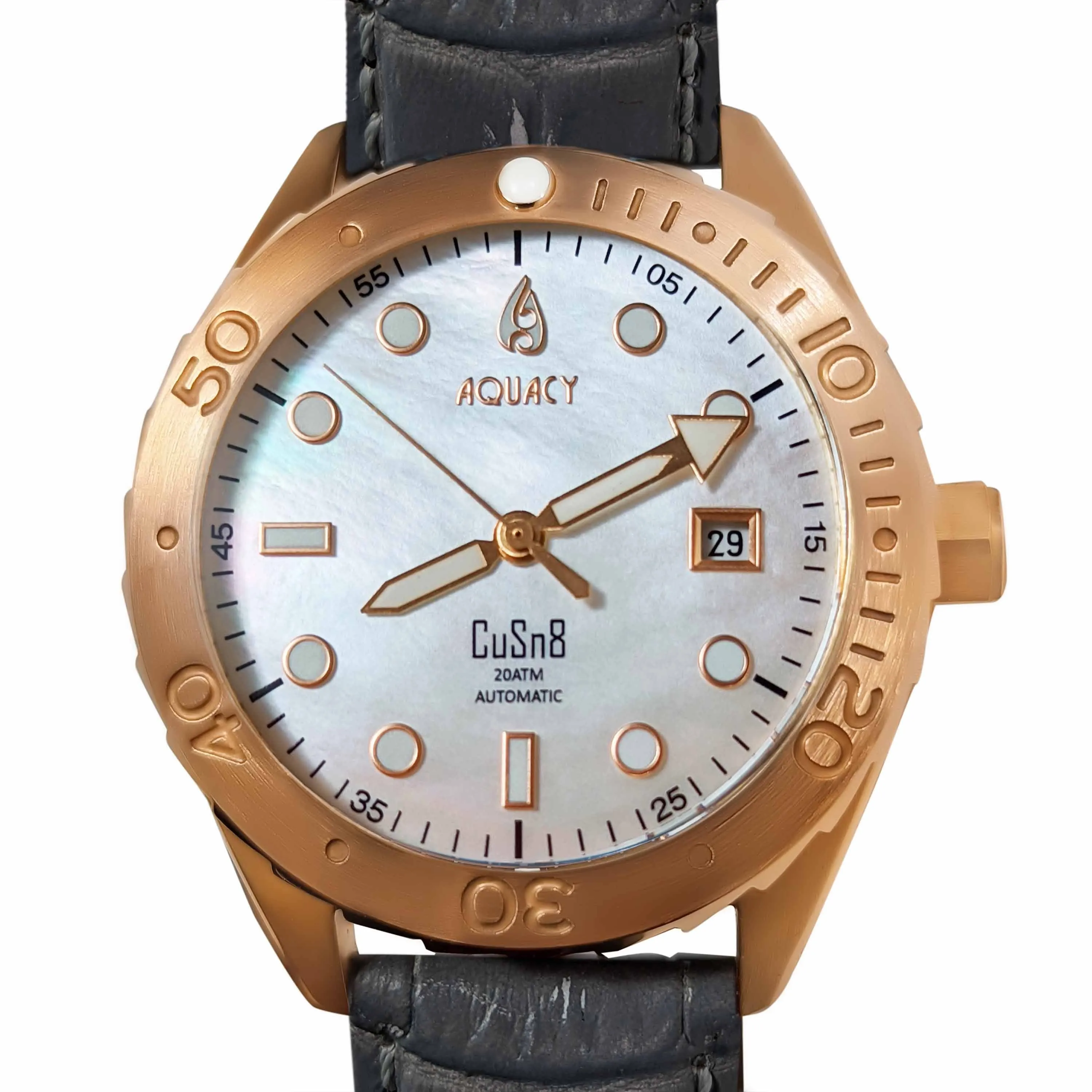 Aquacy Bronze CuSn8 Men's  Mother Of Pearl Watch Automatic with Leather  200M