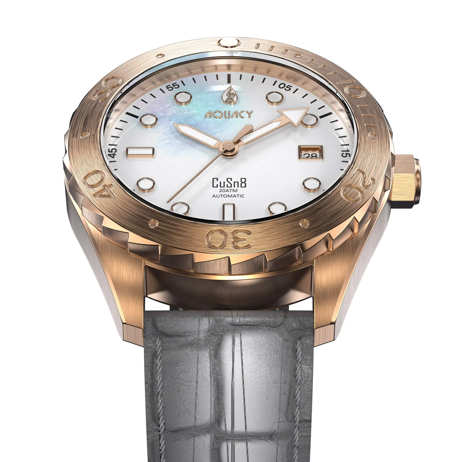 Aquacy Bronze CuSn8 Men's  Mother Of Pearl Watch Automatic with Leather  200M