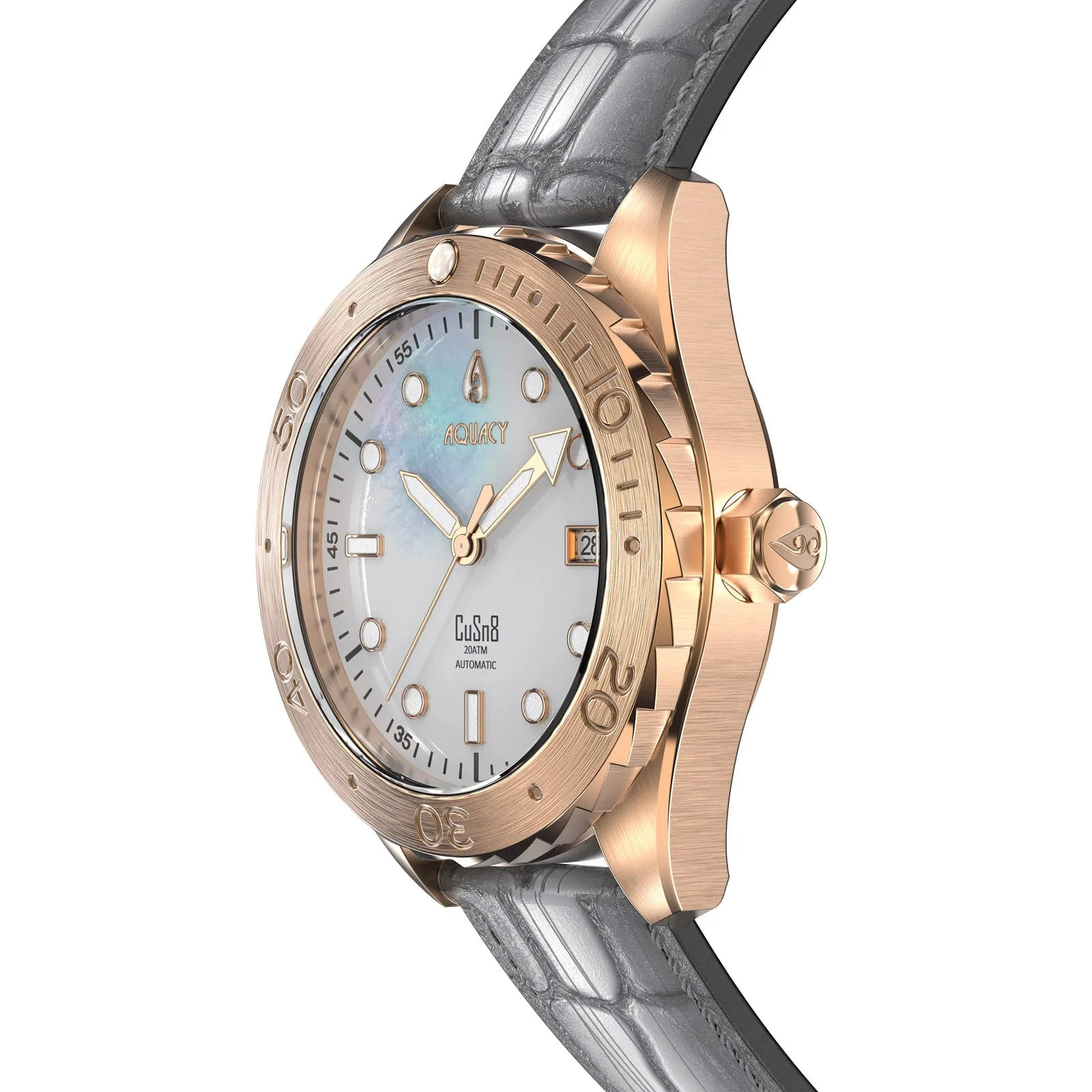 Aquacy Bronze CuSn8 Men's  Mother Of Pearl Watch Automatic with Leather  200M