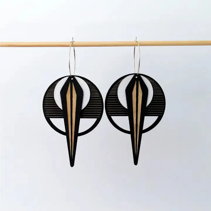 Architectural Leather & Birch Earrings