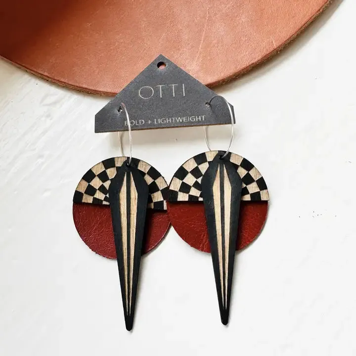 Architectural Leather & Birch Earrings