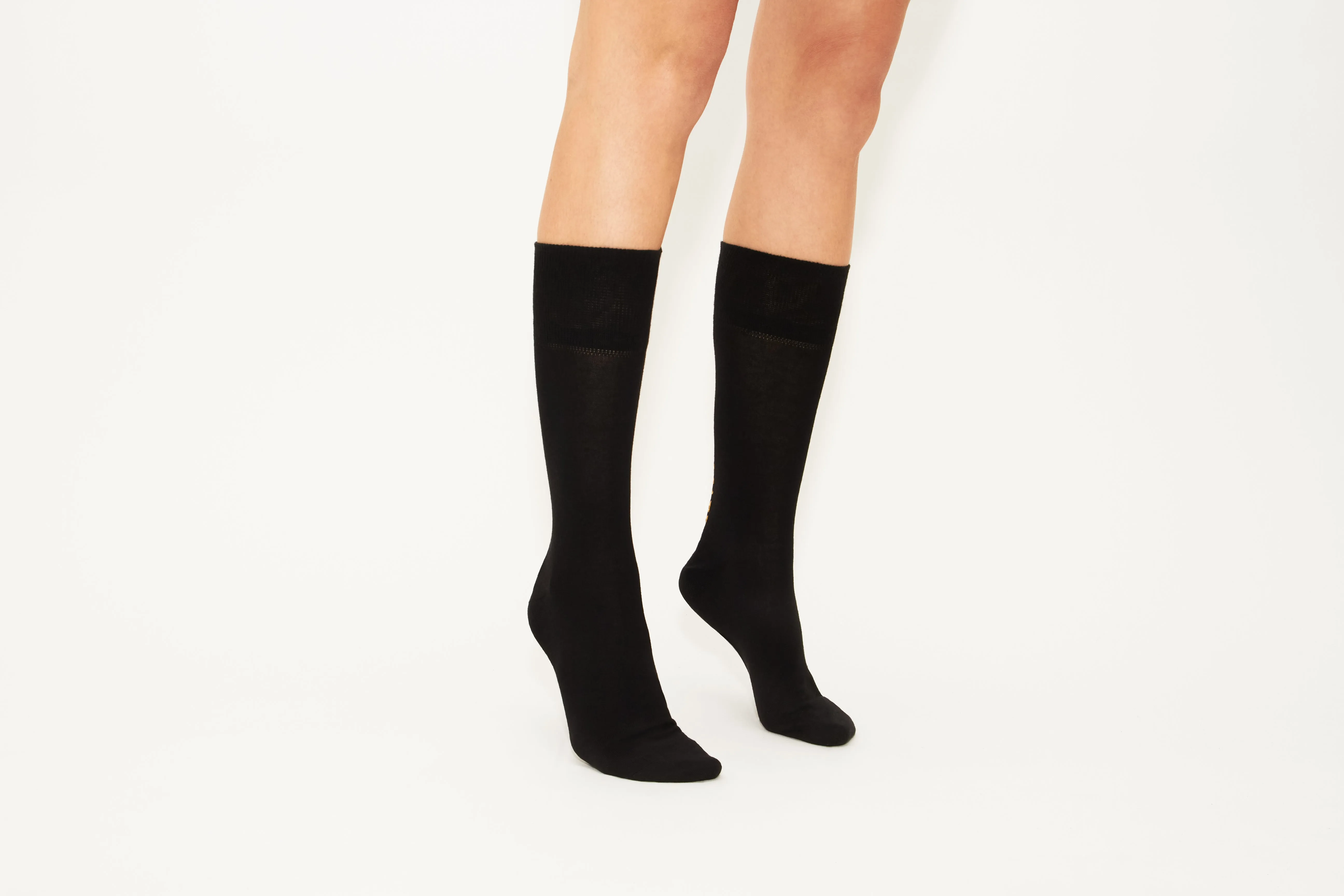 ARIANNA - 3/4 Black Cashmere Blend Socks With Gold Logo