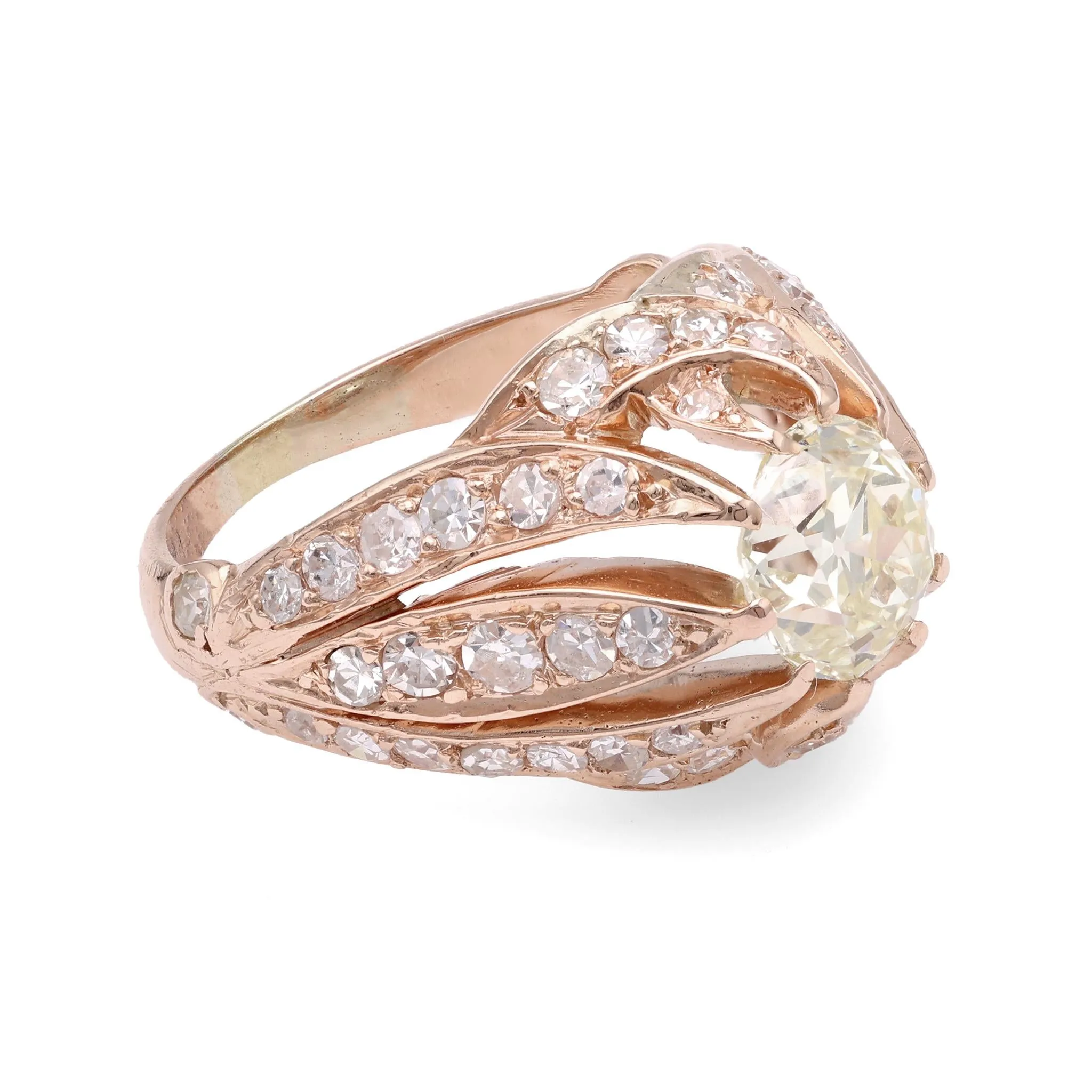 Art Deco Inspired GIA 1.18 Carat Diamond Rose Gold Engagement Ring