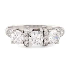 Art Deco Style Diamond Platinum Three Stone Ring