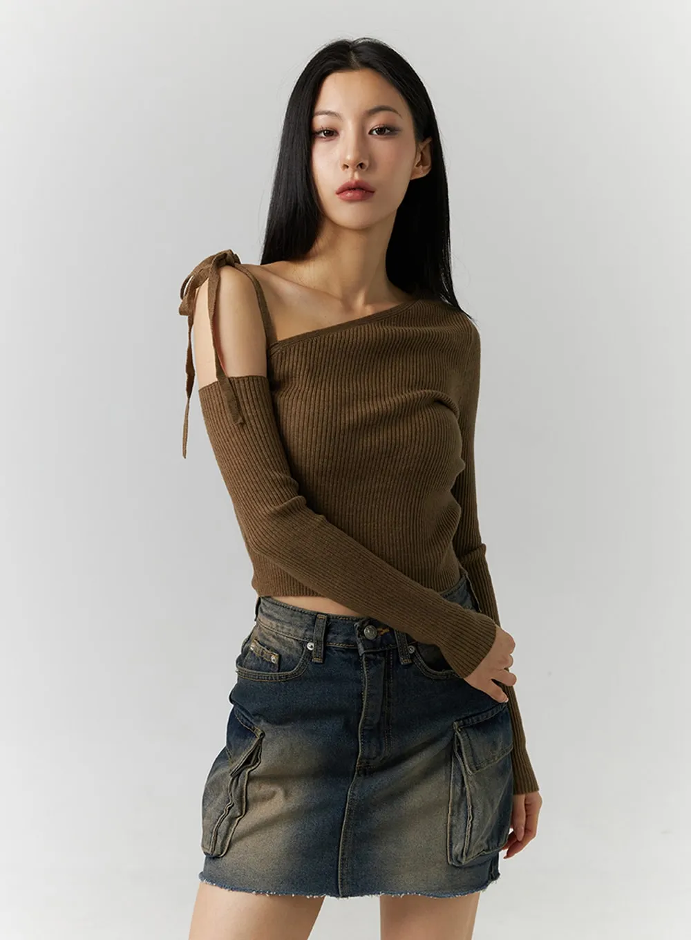 Asymmetrical Shoulder Knit Top ID306