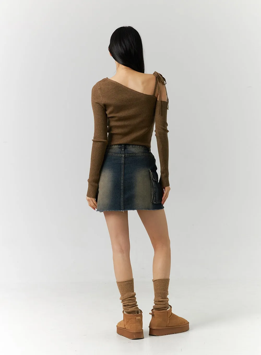 Asymmetrical Shoulder Knit Top ID306