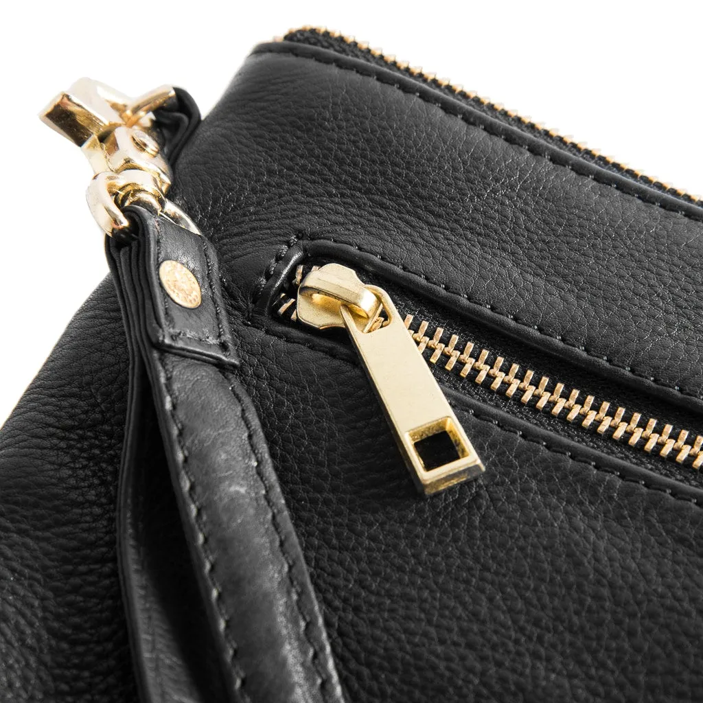 Beautiful leather clutch with golden zippers / 12152 - Black (Nero)