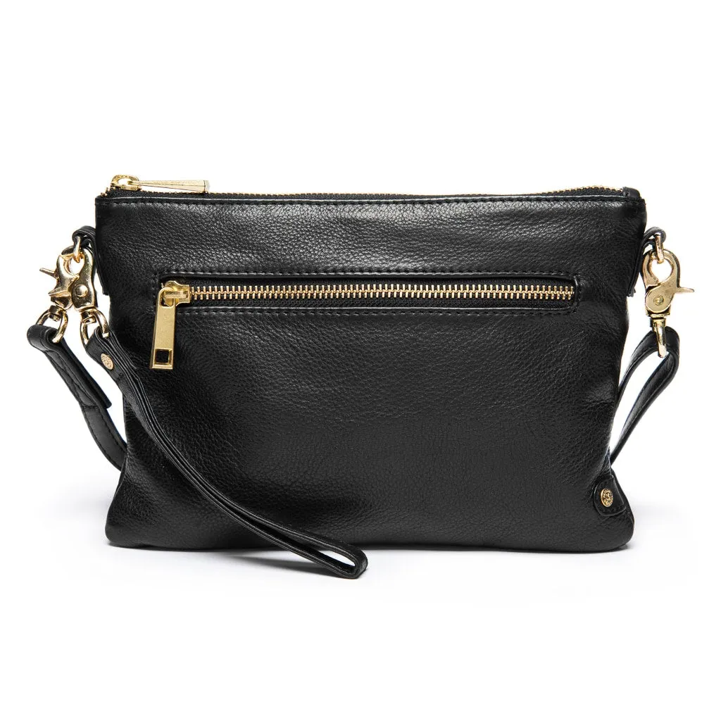 Beautiful leather clutch with golden zippers / 12152 - Black (Nero)