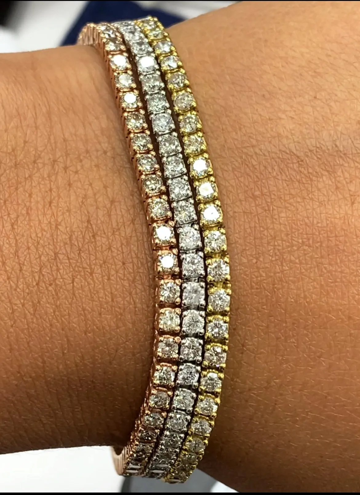 Beauvince Diamond Tennis Trinity Bracelet (10.53 ct Diamonds) in Gold