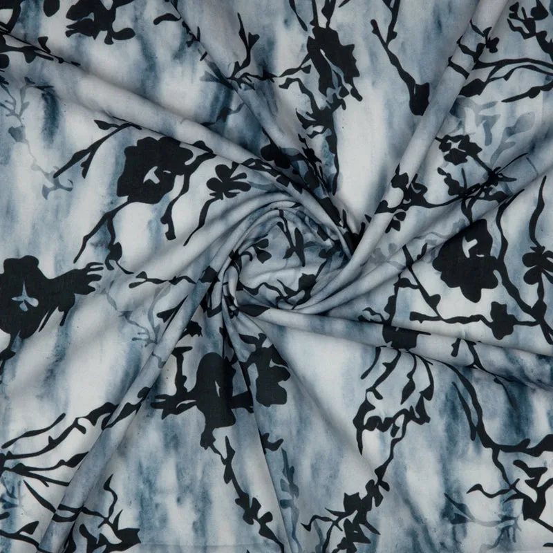 Black Abstract Digital Print Rayon Fabric